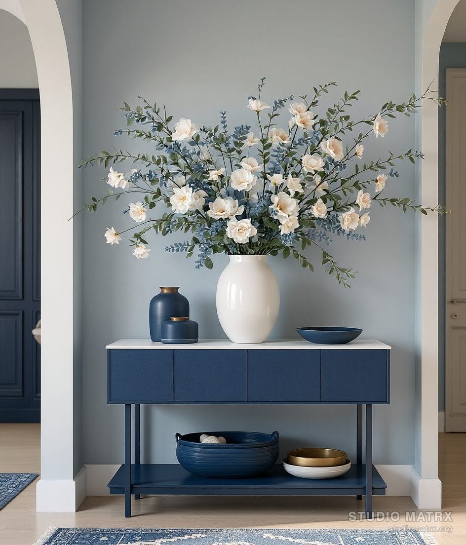 Foyer Vase And Florals Styling — Blue & Ivory