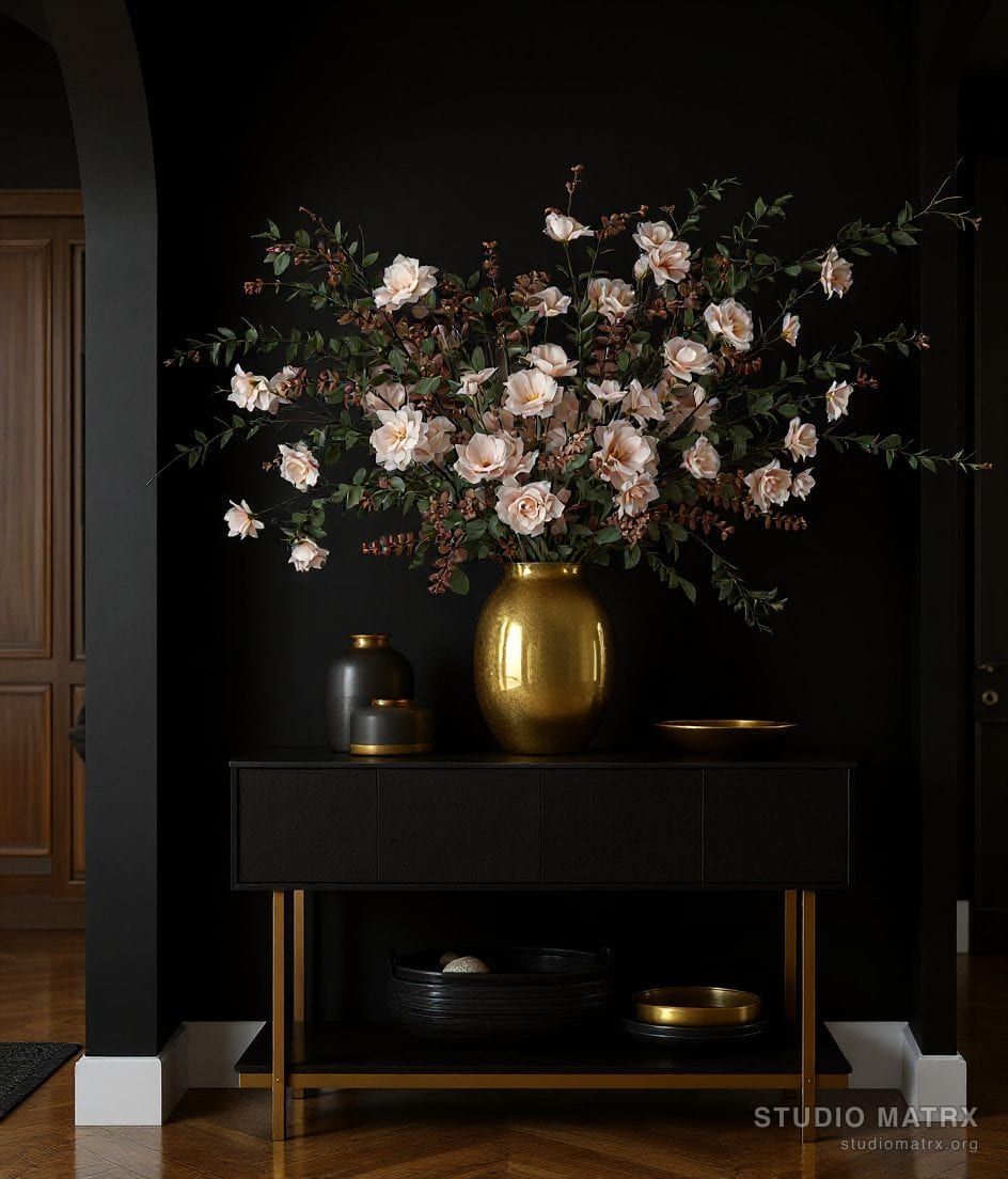Foyer Vase And Florals Styling — Charcoal & Gold