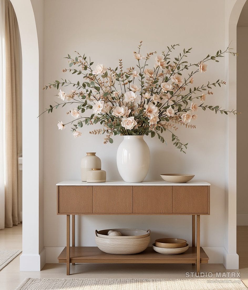Foyer Vase And Florals Styling — Warm Neutral