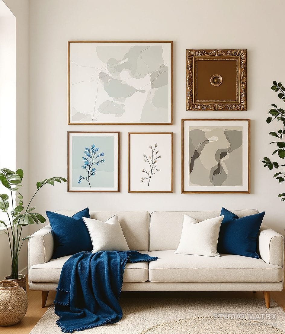 Living Room Gallery Art Wall — Blue & Ivory