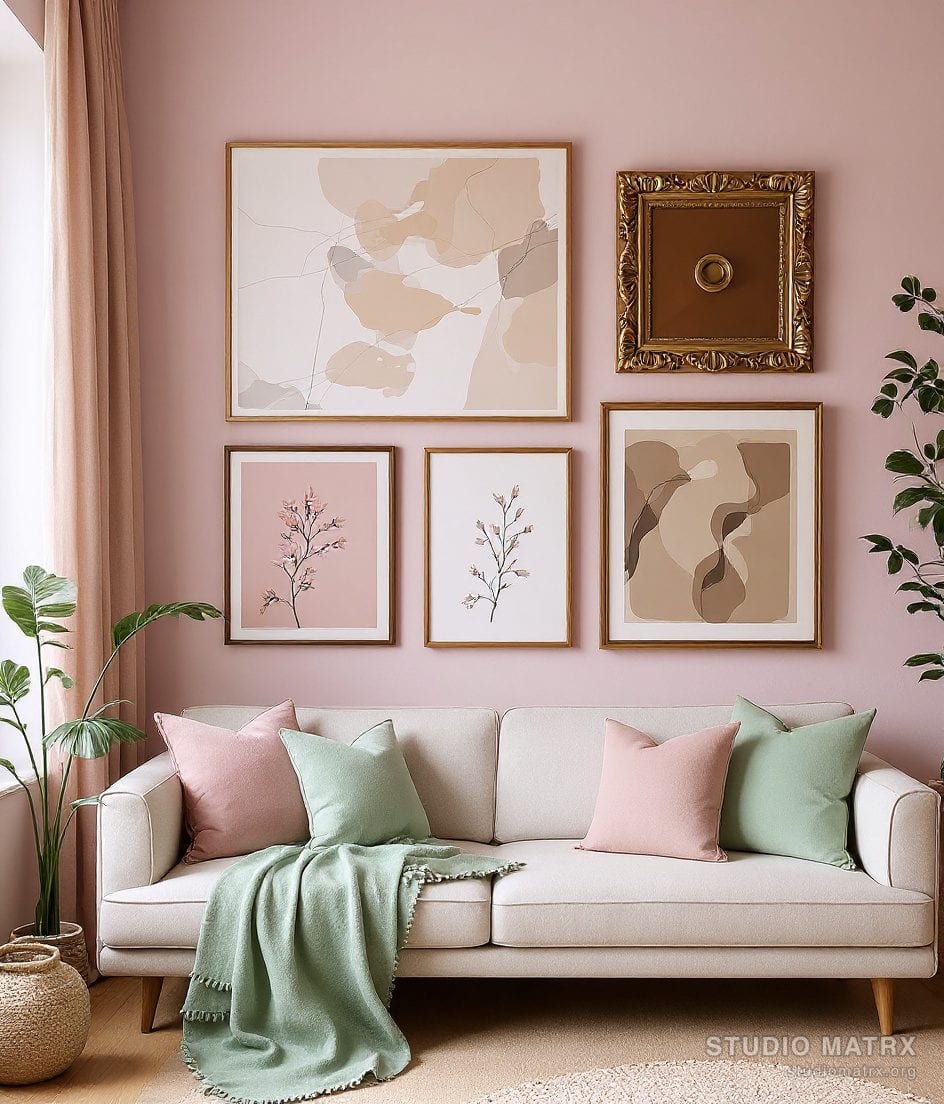 Living Room Gallery Art Wall — Blush & Sage