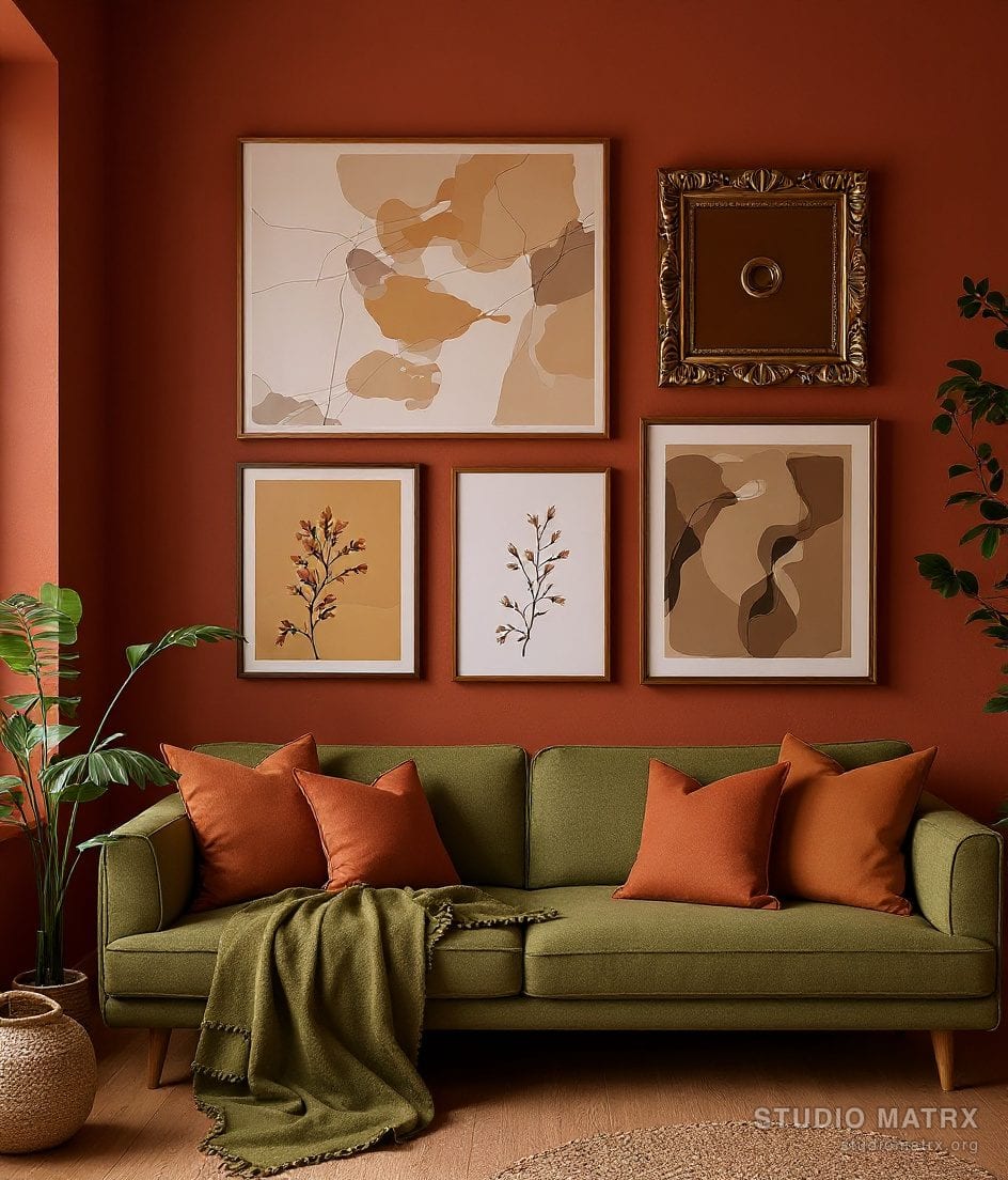 Living Room Gallery Art Wall — Terracotta & Olive