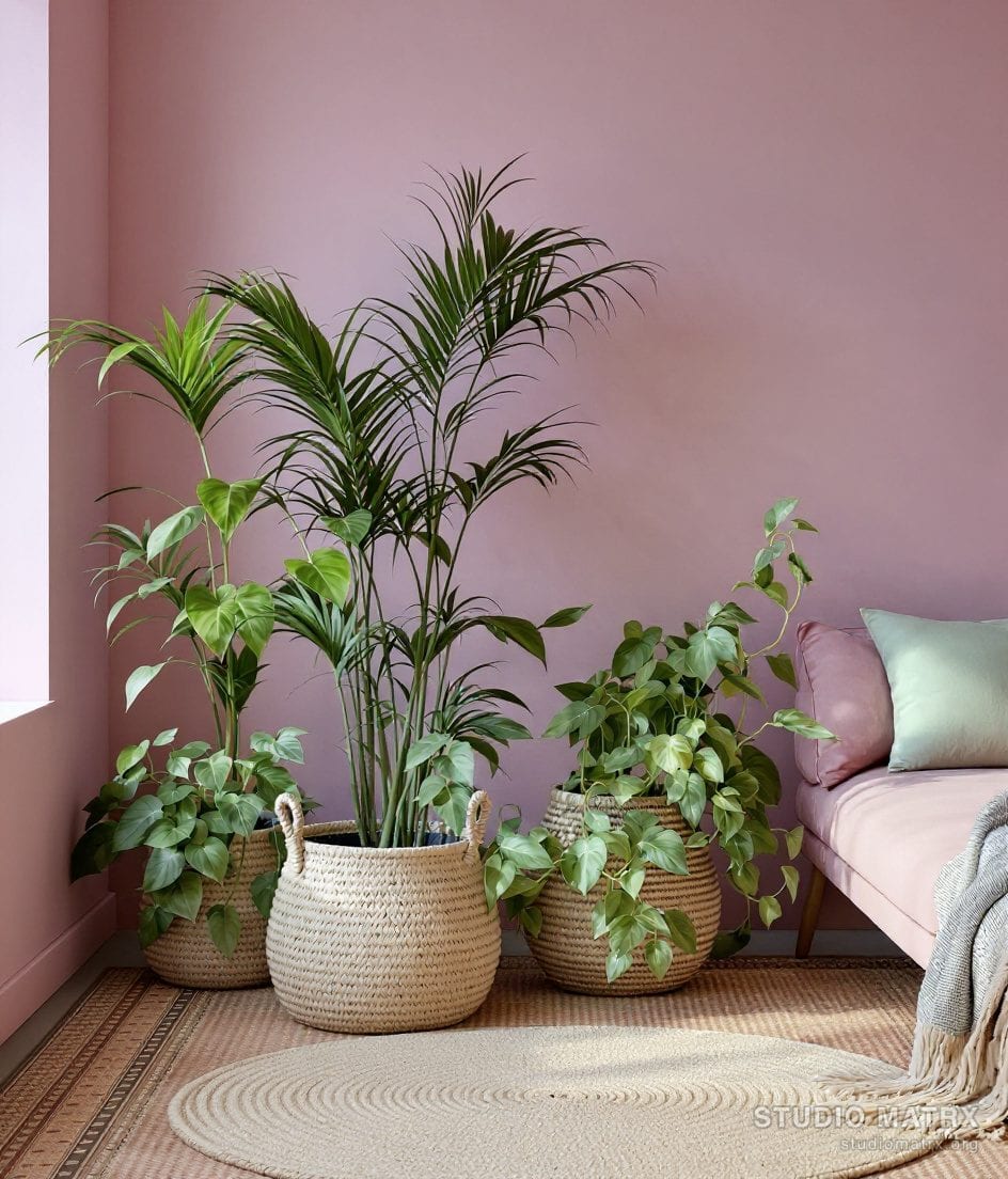 Plants And Layered Rug Living Room — Blush & Sage