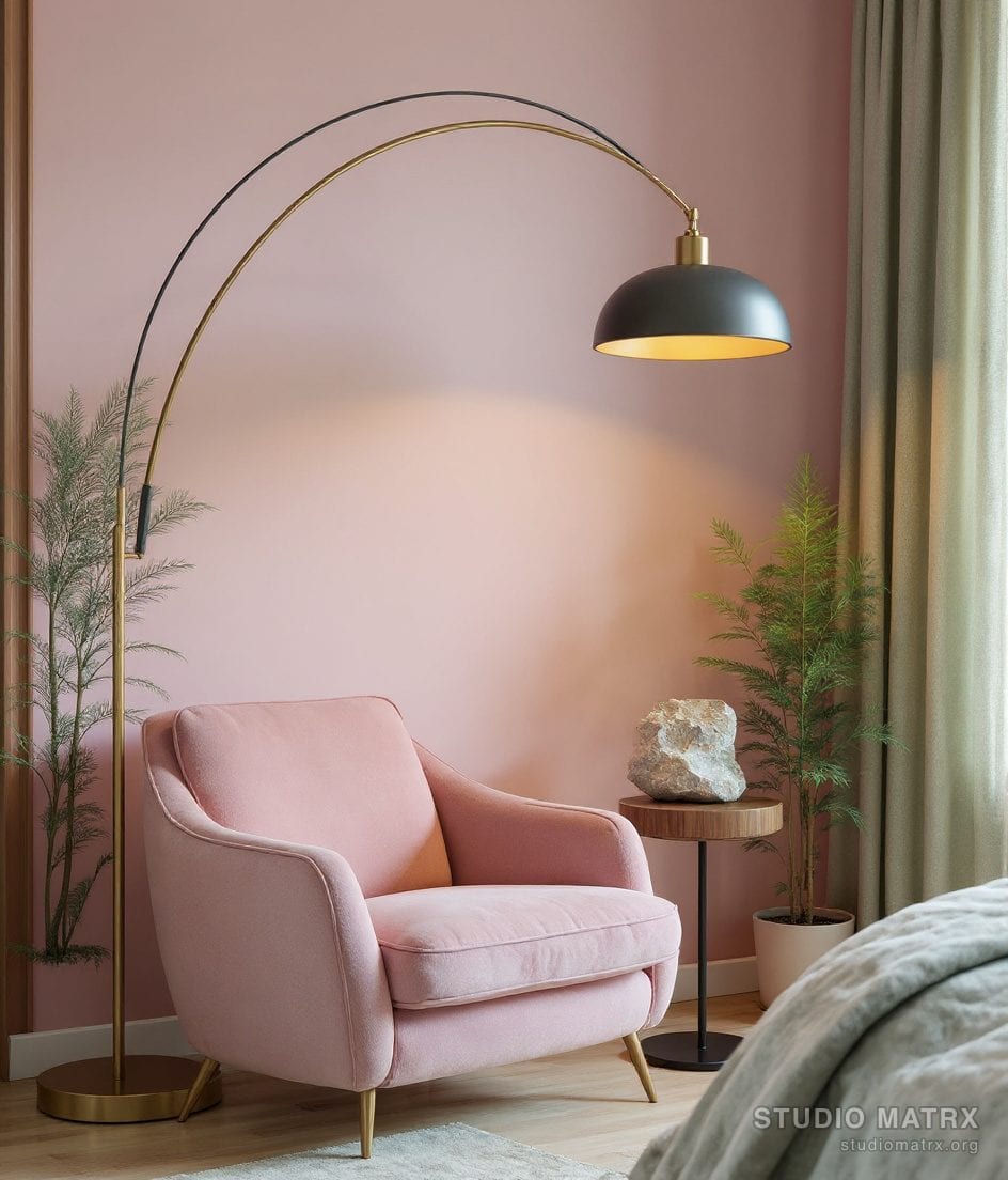 Sculptural Living Room Reading Corner — Blush & Sage