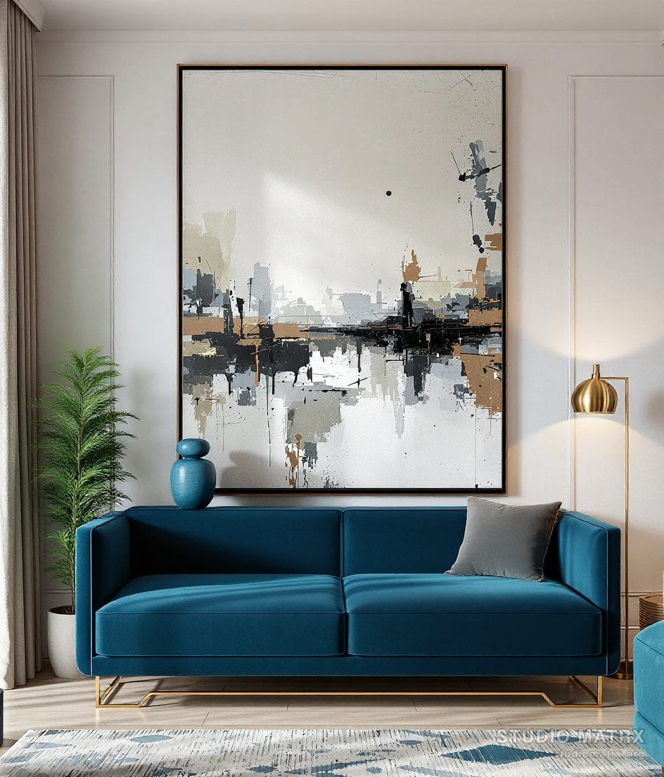 Living Room Statement Art Wall — Blue & Ivory
