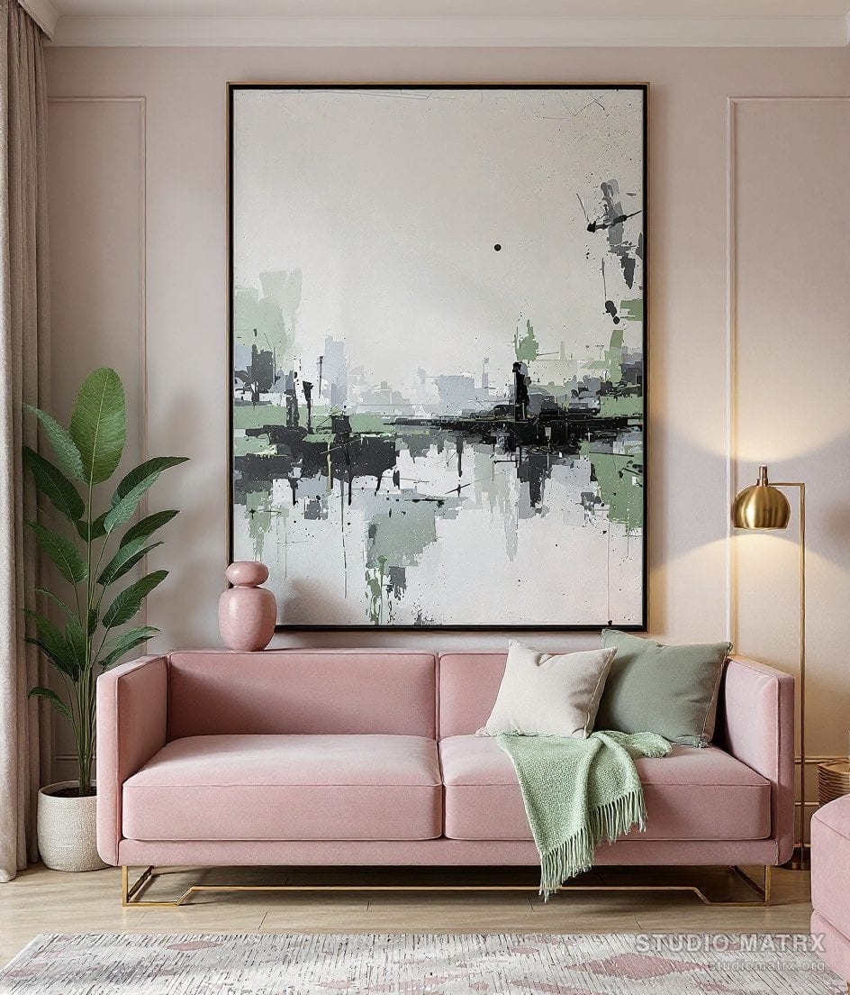 Living Room Statement Art Wall — Blush & Sage