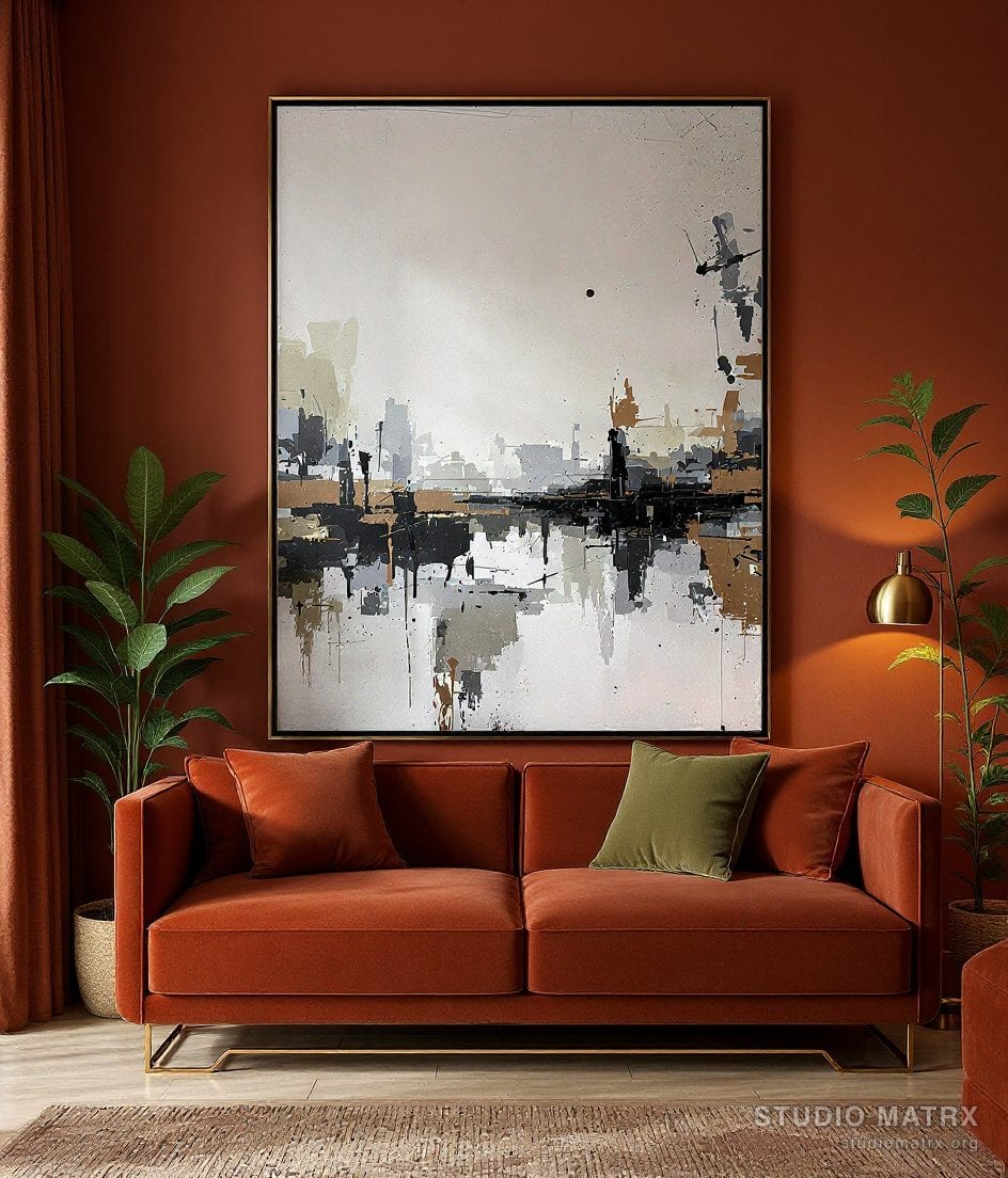 Living Room Statement Art Wall — Terracotta & Olive