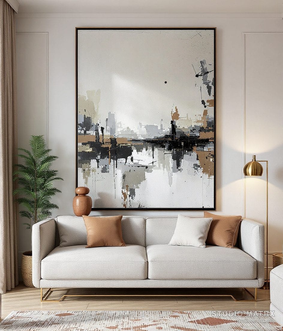 Living Room Statement Art Wall — Warm Neutral