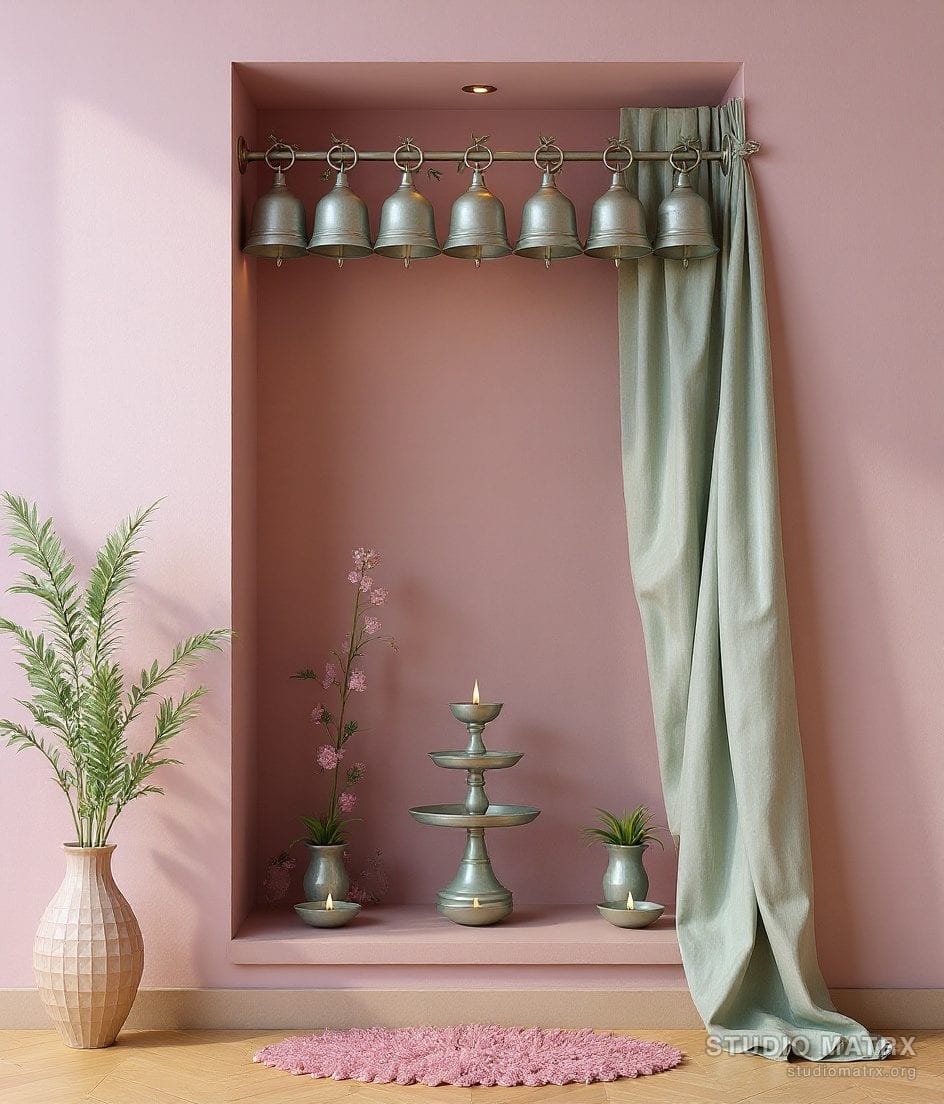 Pooja Room Bell And Diya Display — Blush & Sage