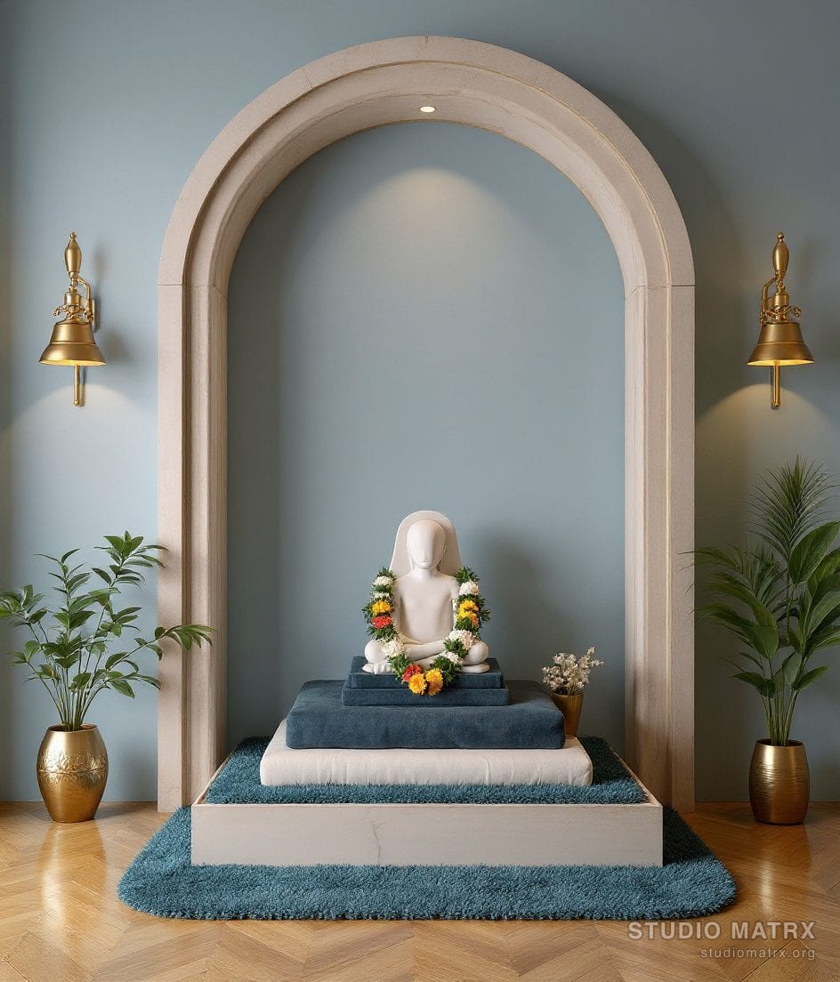 Pooja Room Brass And Marble Decor — Blue & Ivory