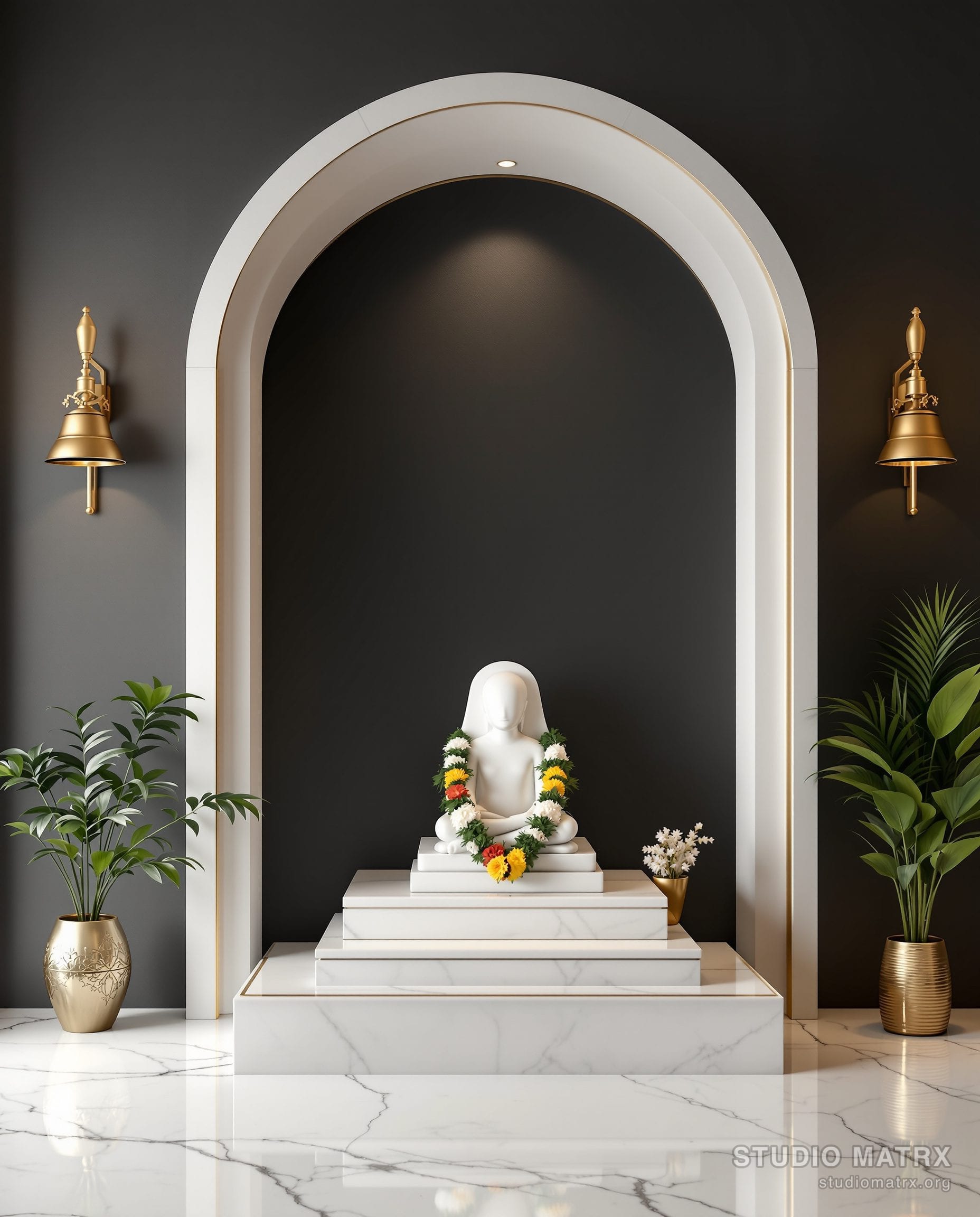 Pooja Room Brass And Marble Decor — Charcoal & Gold