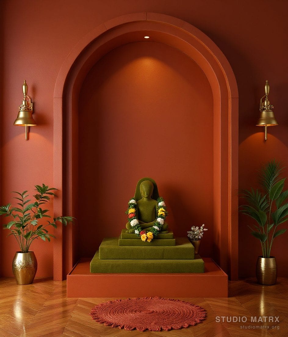 Pooja Room Brass And Marble Decor — Terracotta & Olive