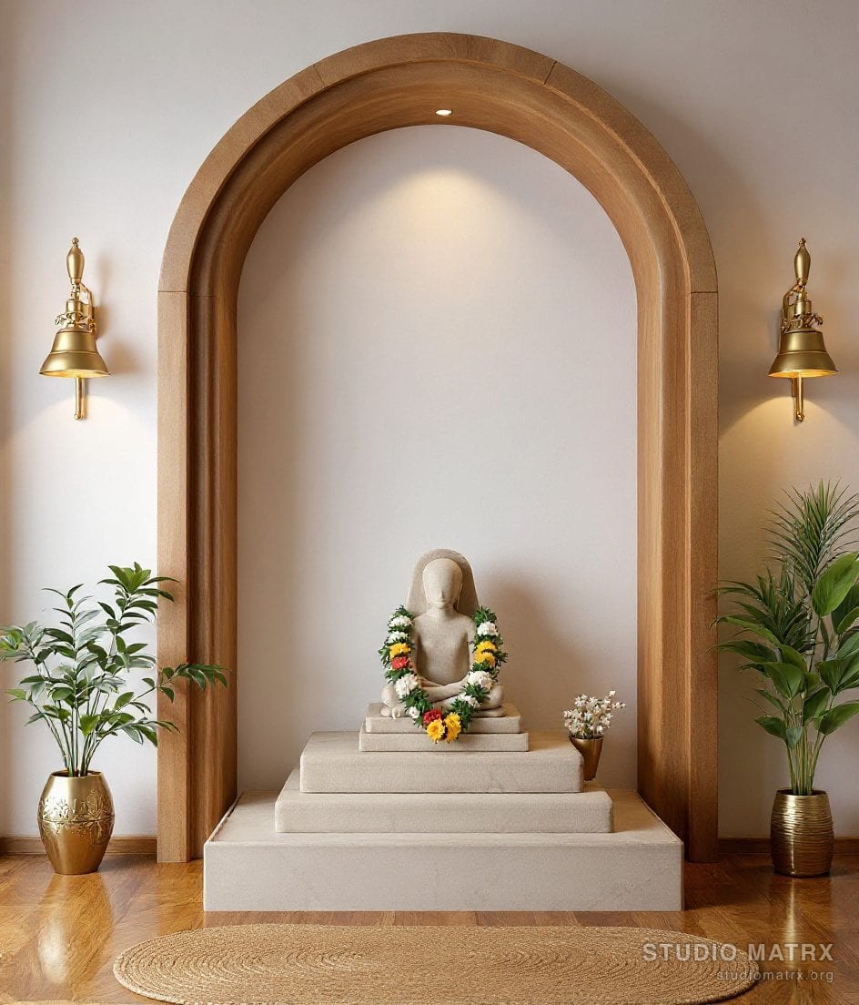 Pooja Room Brass And Marble Decor — Warm Neutral