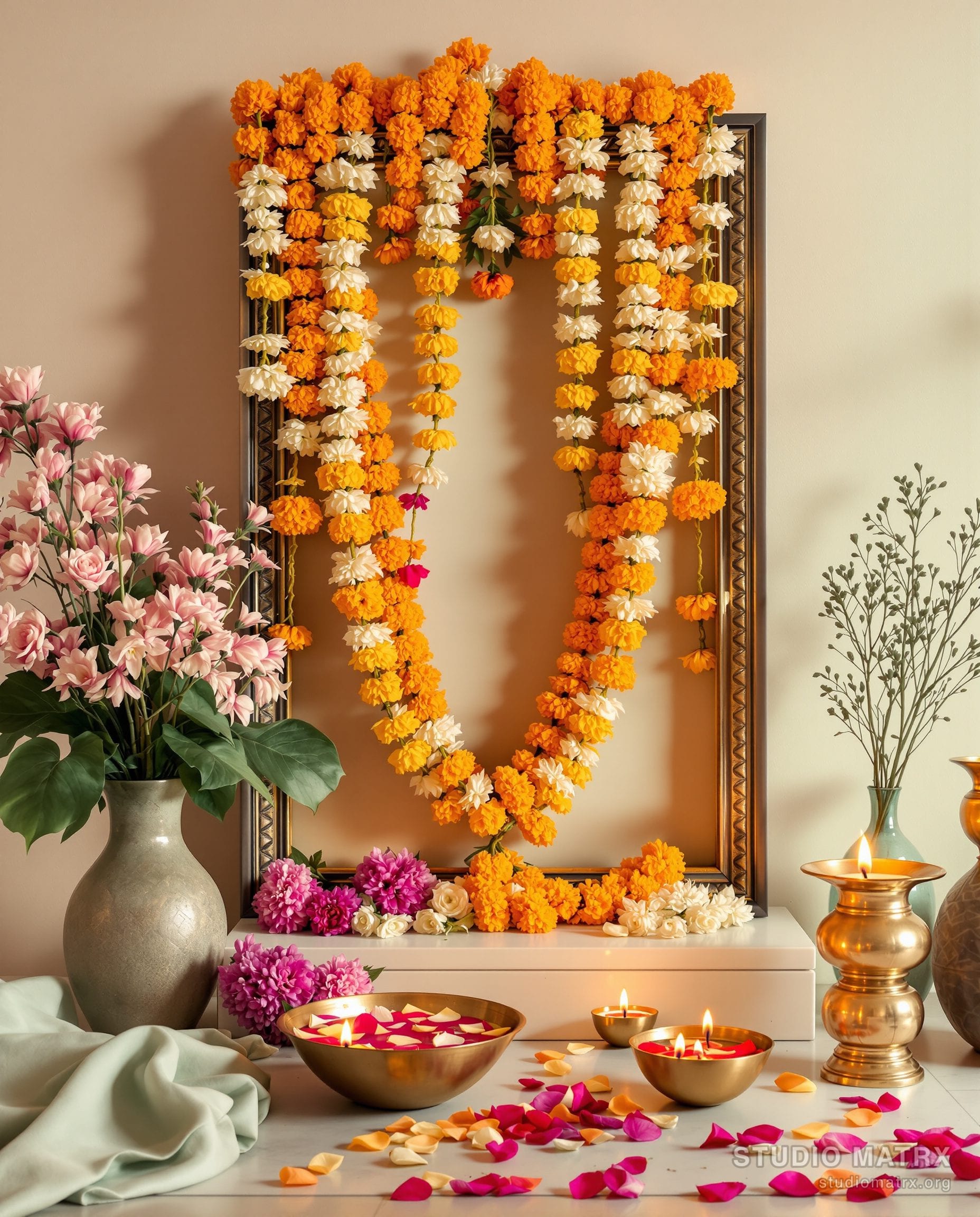 Pooja Room Floral Offering Styling — Blush & Sage