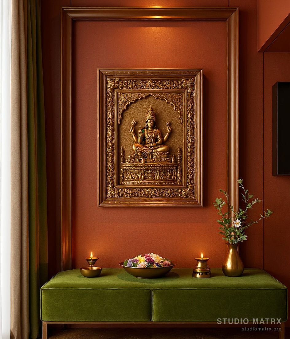 Pooja Room Traditional Wall Art — Terracotta & Olive