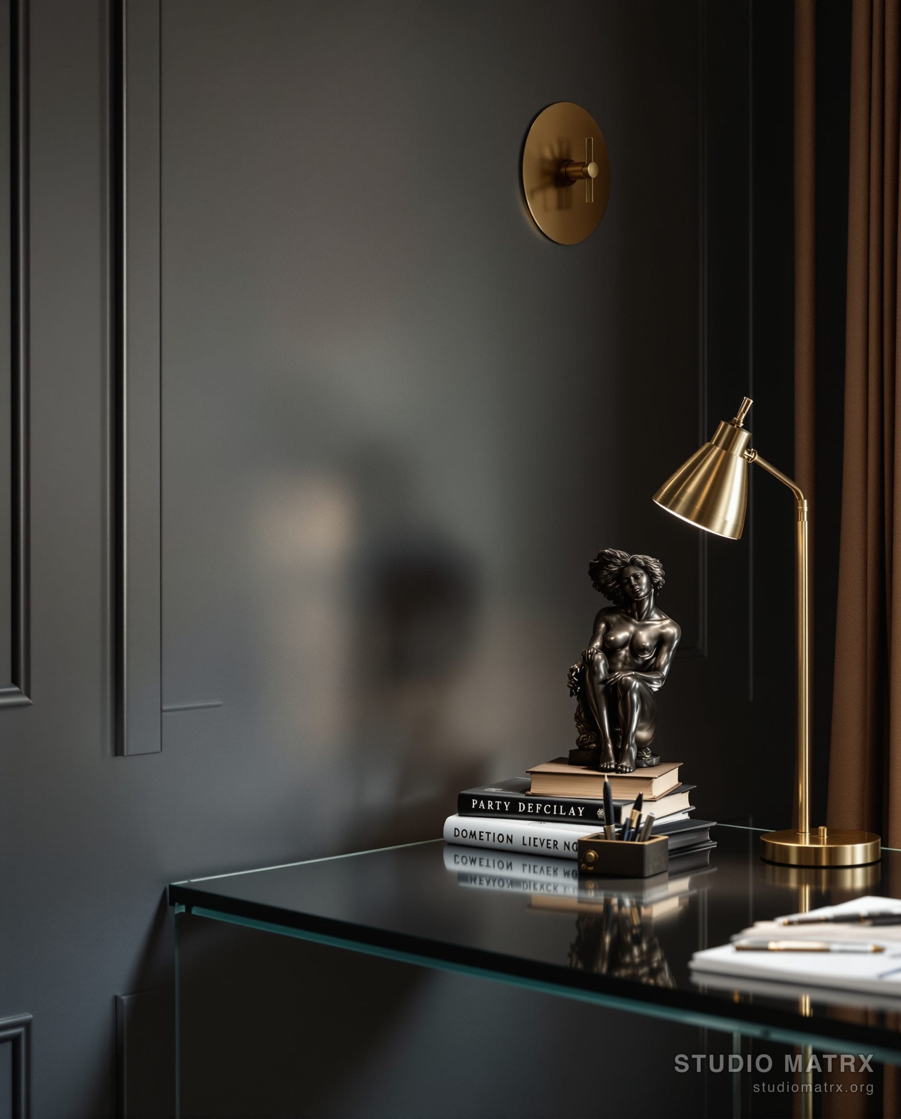 Study Desk Sculpture Accent — Charcoal & Gold