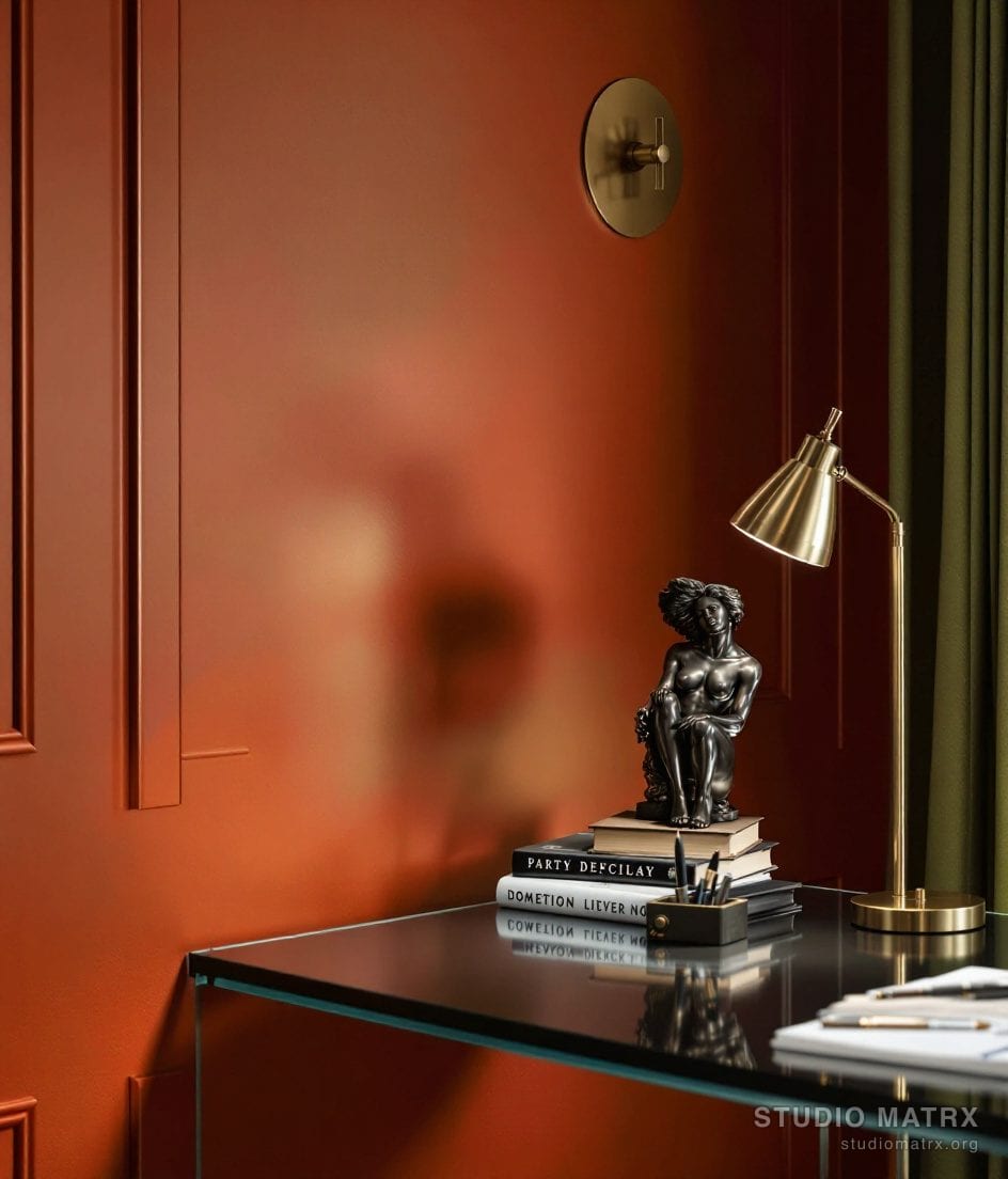 Study Desk Sculpture Accent — Terracotta & Olive