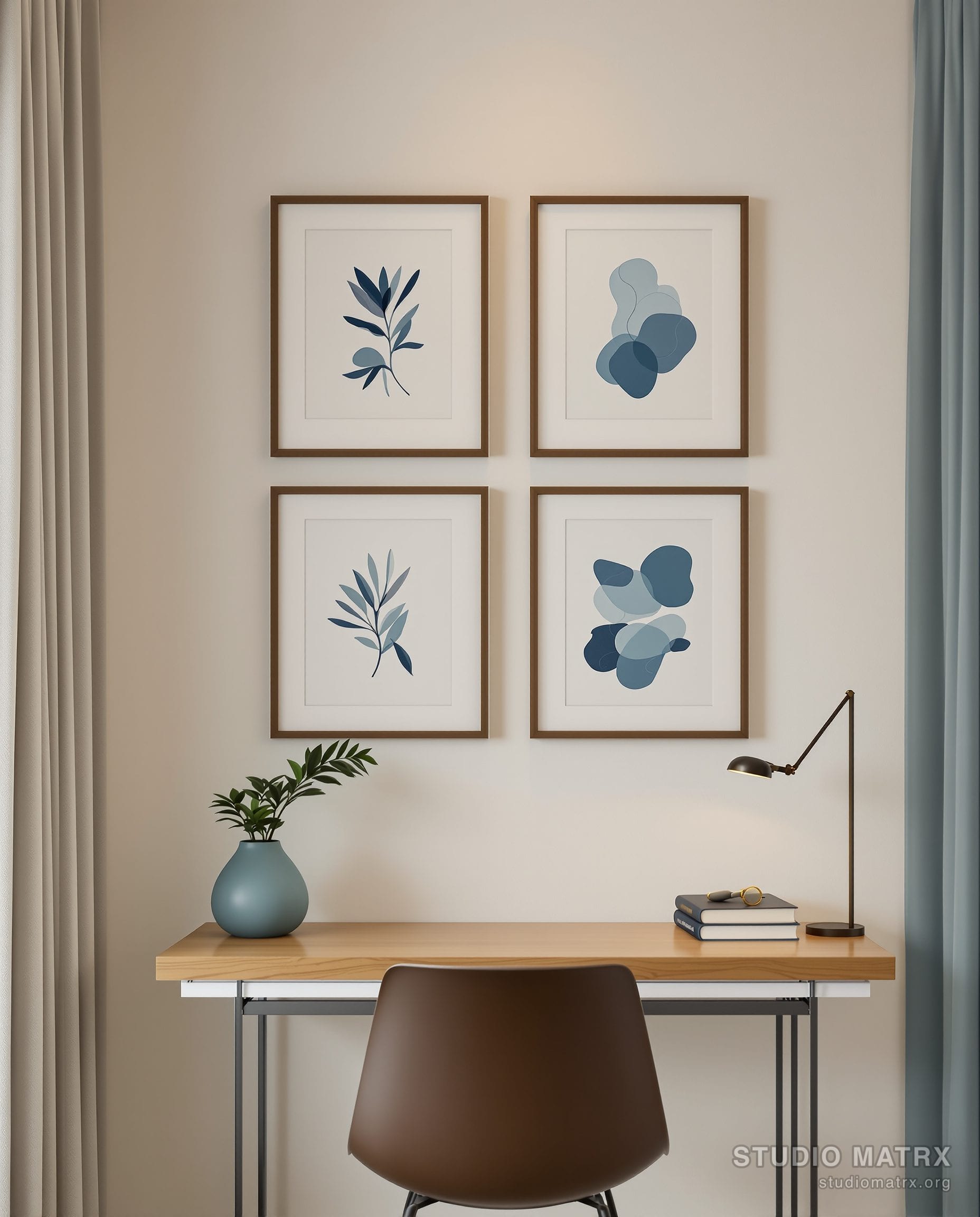 Study Framed Prints Gallery — Blue & Ivory
