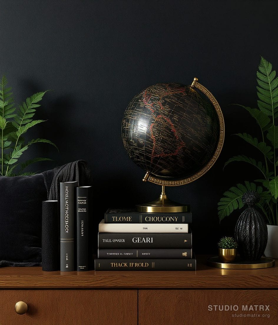 Study Globe And Books Vignette — Charcoal & Gold