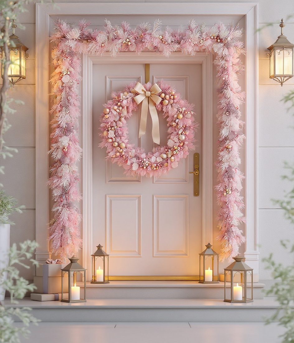 Christmas Door Wreath Entrance — Ivory & Rose-Gold