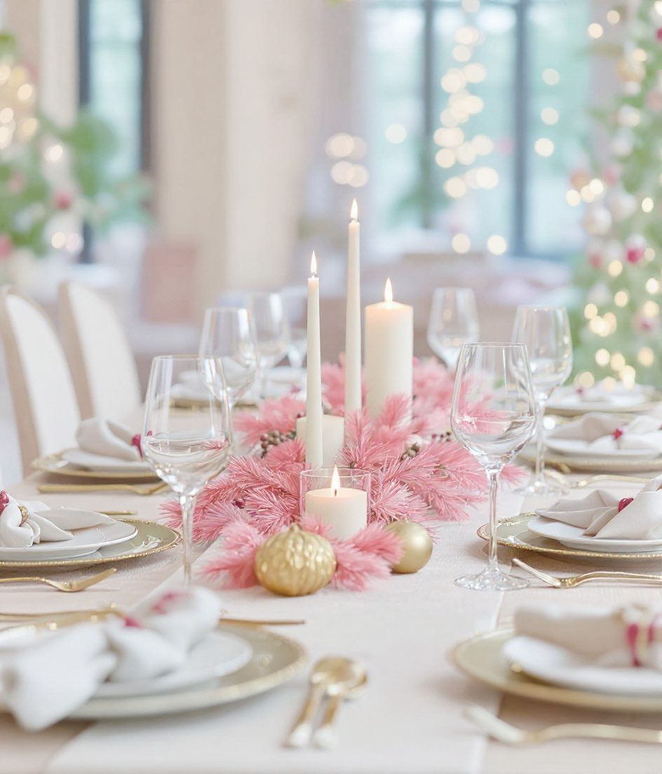 Christmas Festive Dining Table — Ivory & Rose-Gold