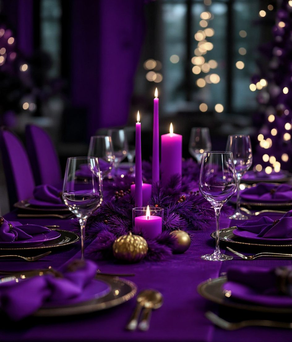 Christmas Festive Dining Table — Purple & Gold