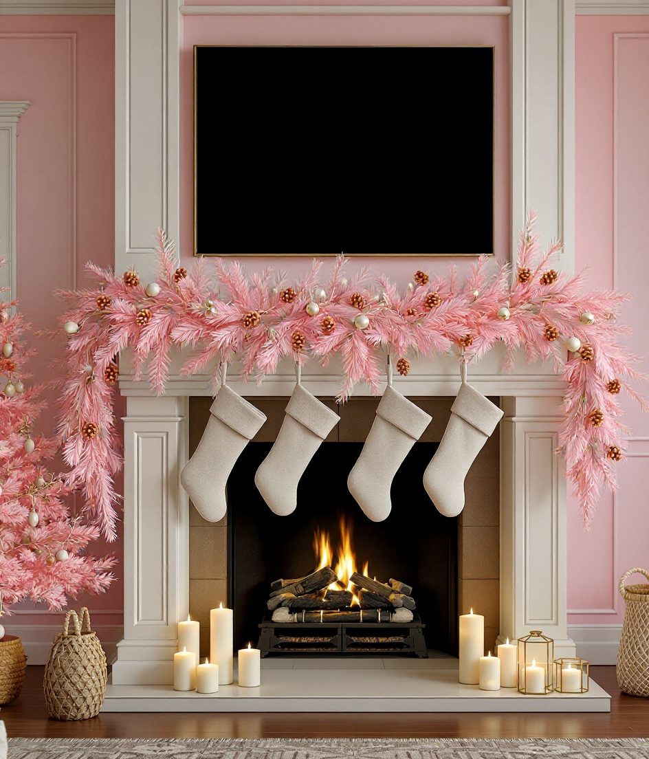Christmas Mantel Garland — Ivory & Rose-Gold