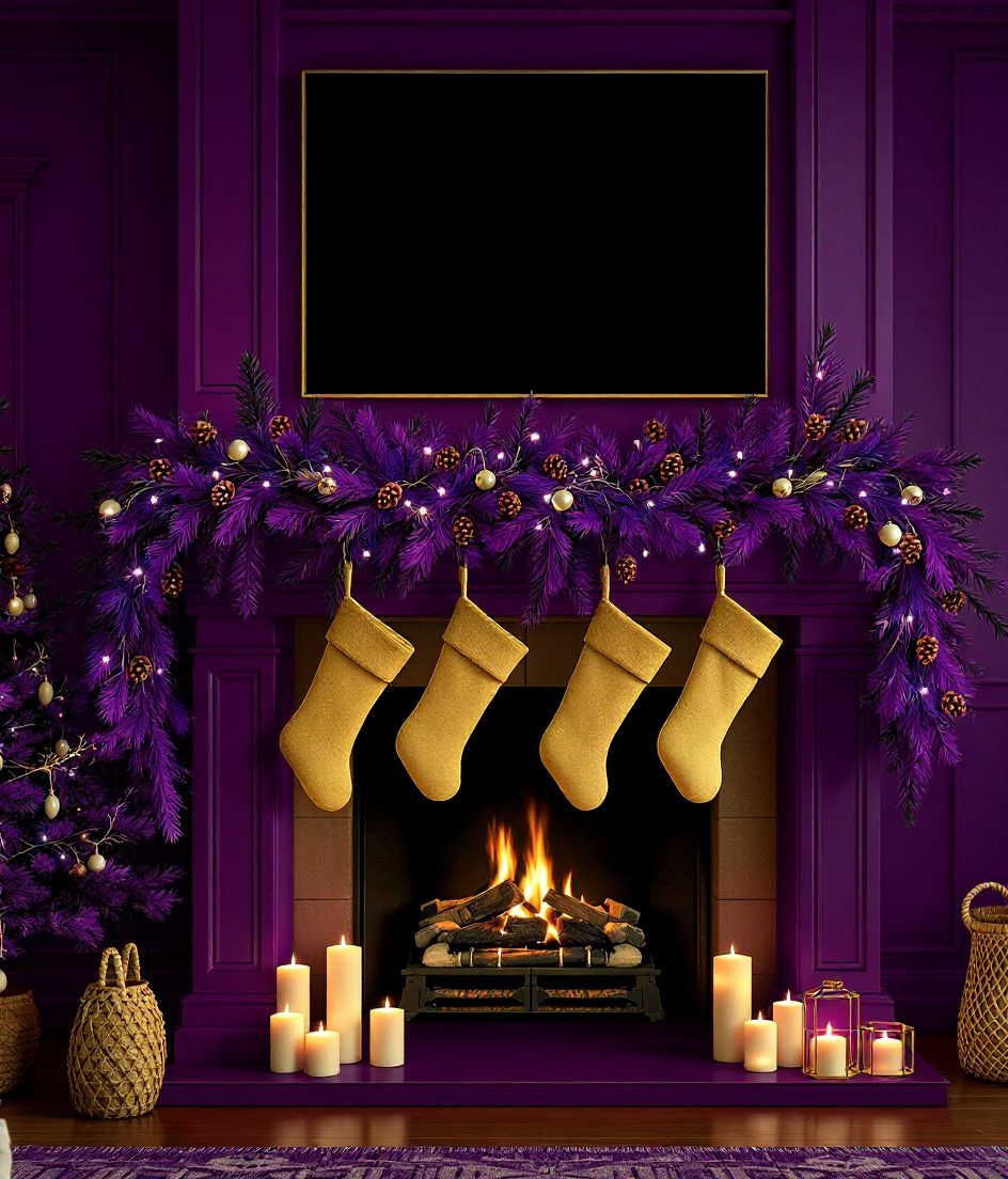 Christmas Mantel Garland — Purple & Gold