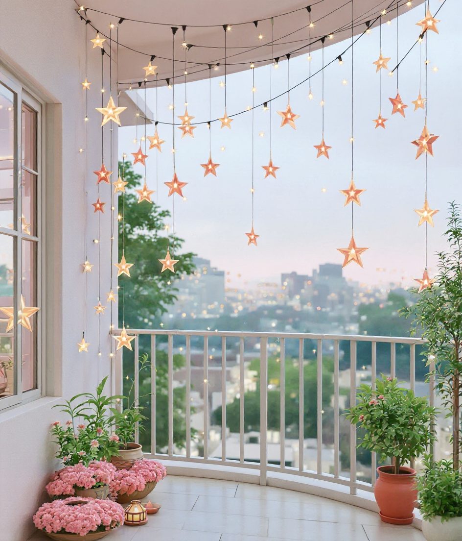 Diwali Balcony Light Canopy — Ivory & Rose-Gold
