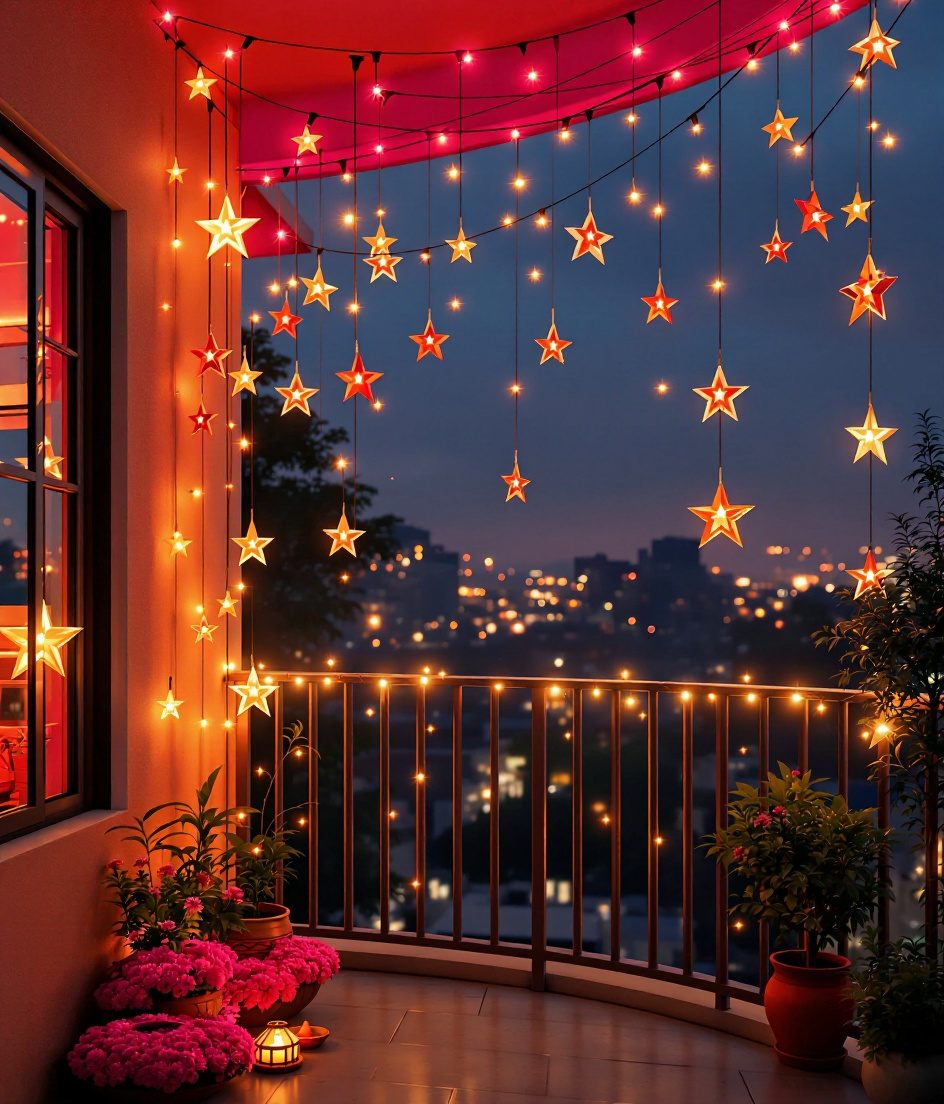 Diwali Balcony Light Canopy — Marigold & Magenta