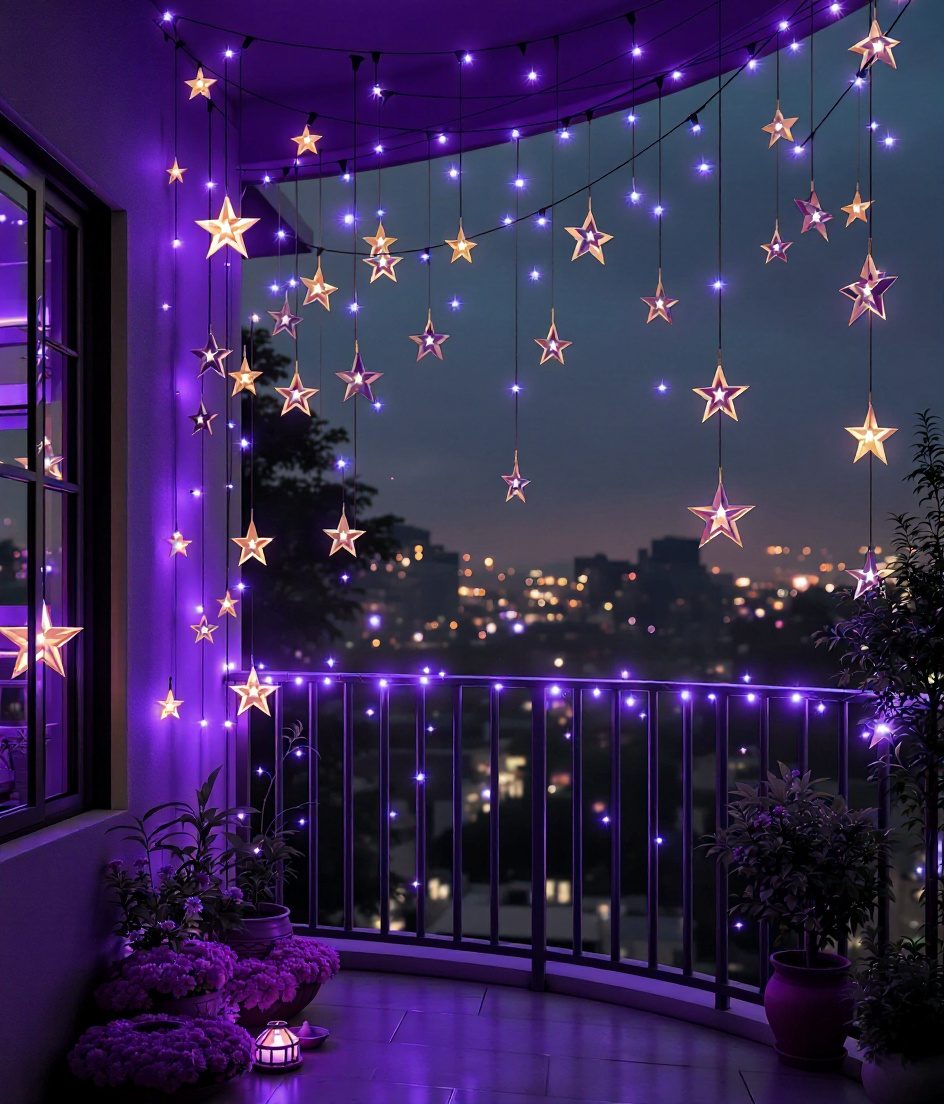 Diwali Balcony Light Canopy — Purple & Gold