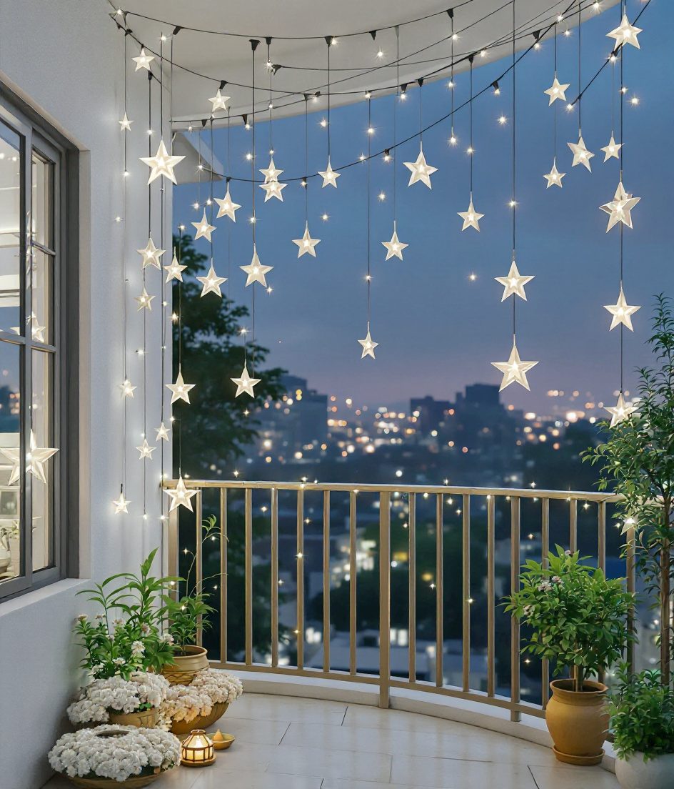 Diwali Balcony Light Canopy — White & Gold