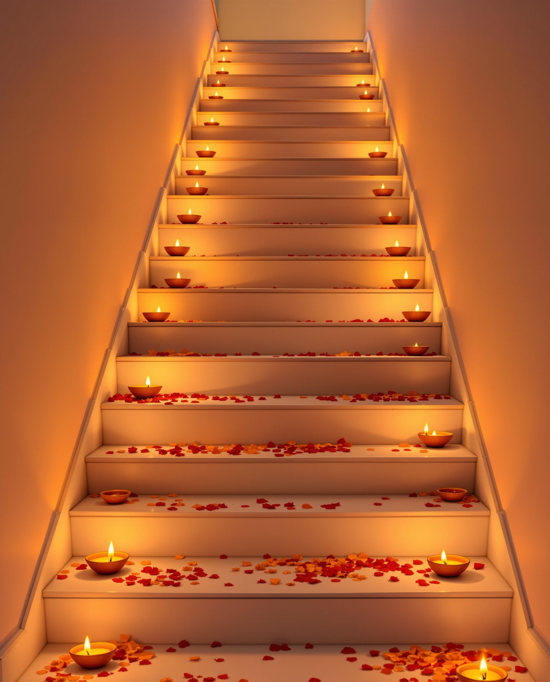 Diya-Lined Festive Staircase