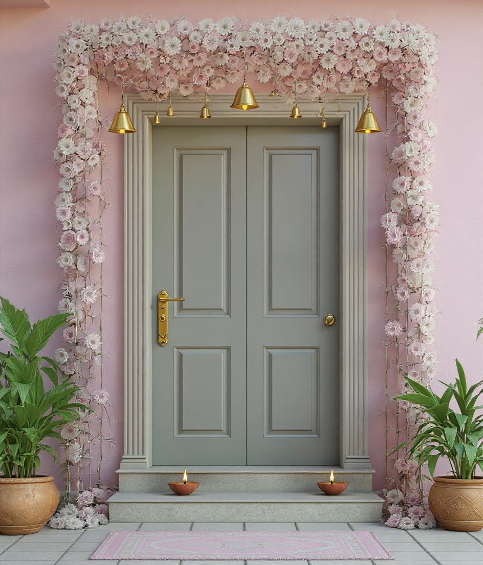 Lit Toran Doorway Display — Ivory & Rose-Gold