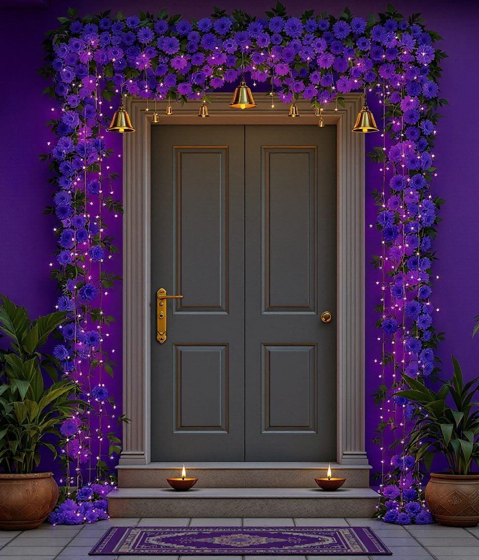 Lit Toran Doorway Display — Purple & Gold