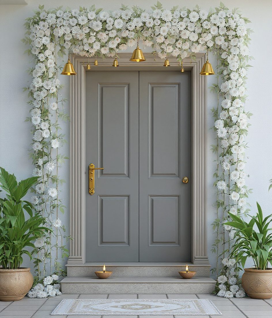 Lit Toran Doorway Display — White & Gold