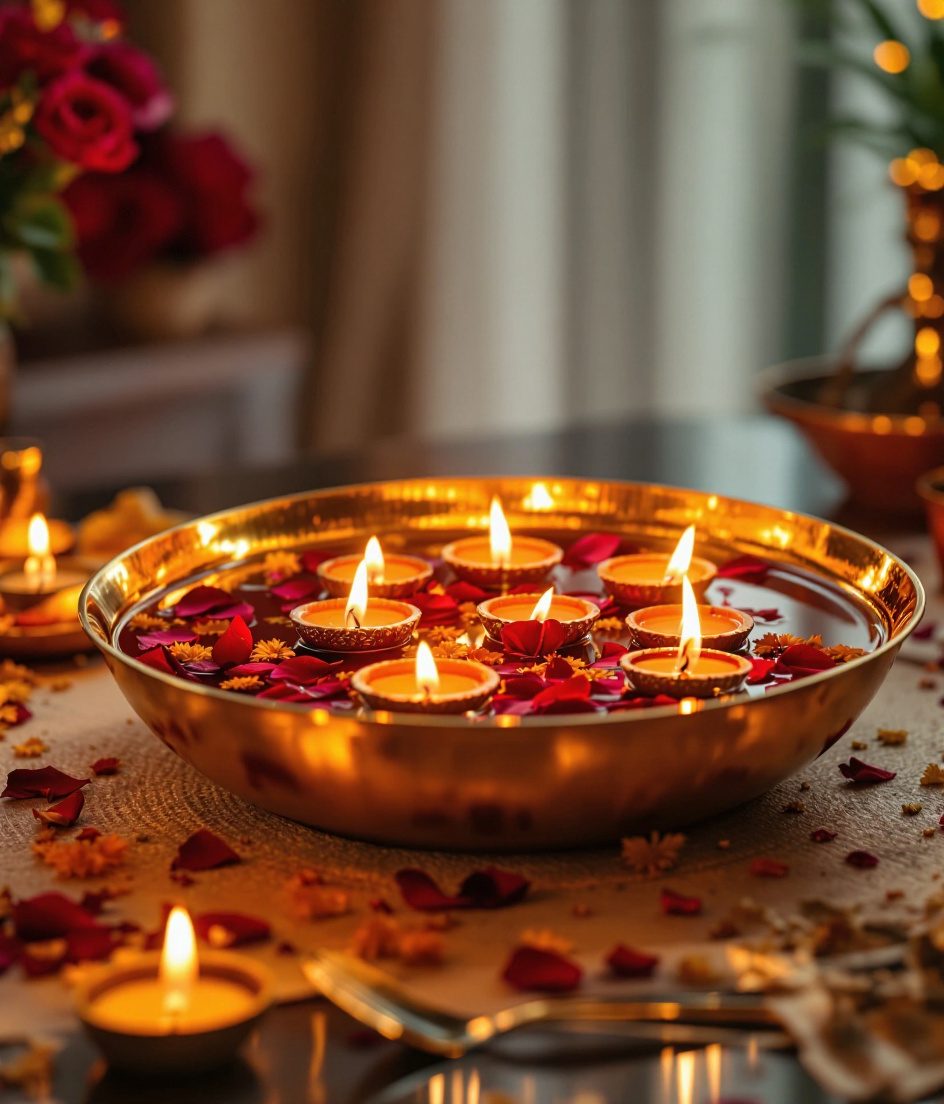 Floating Diya Flower Urli — Marigold & Magenta