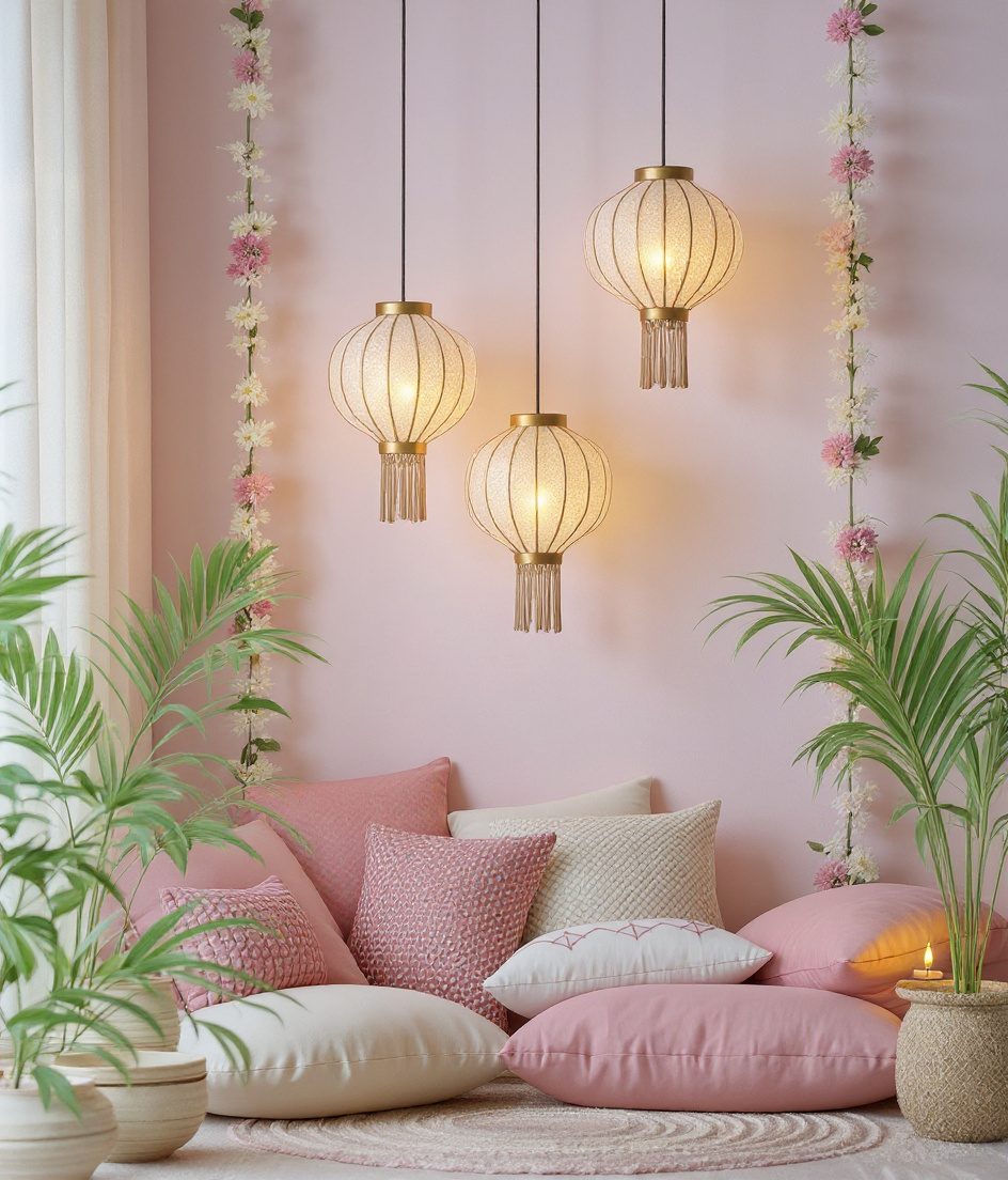 Diwali Paper Lantern Corner — Ivory & Rose-Gold