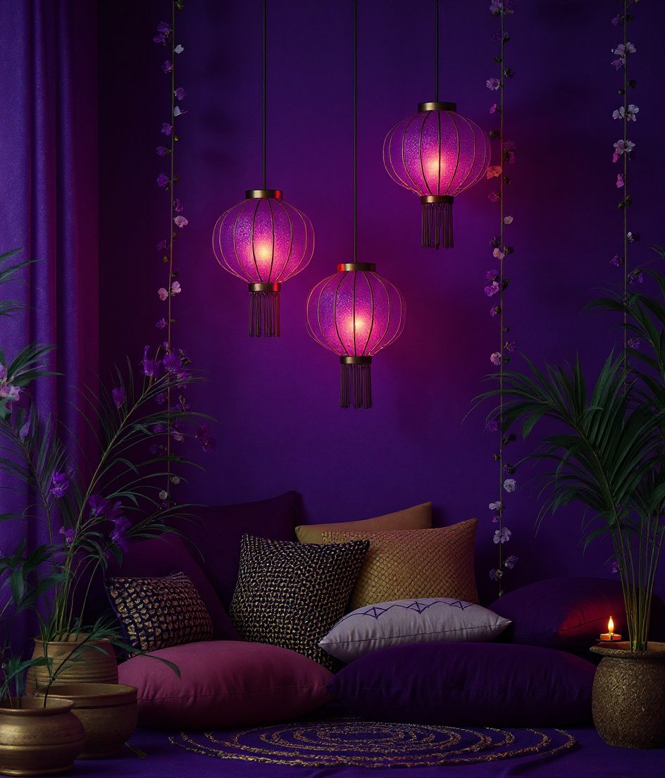 Diwali Paper Lantern Corner — Purple & Gold