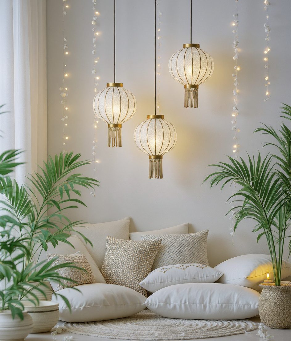 Diwali Paper Lantern Corner — White & Gold
