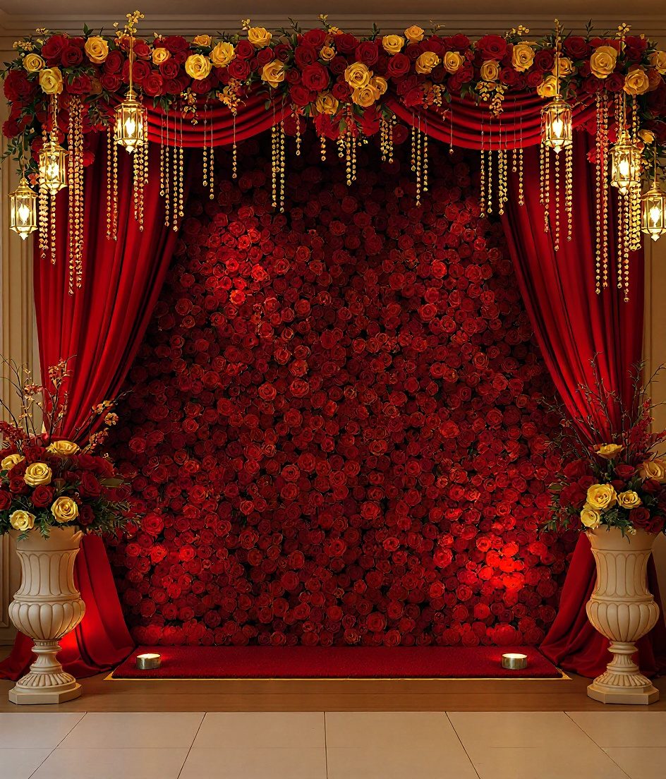 Festive Celebration Backdrop — Gold & Crimson