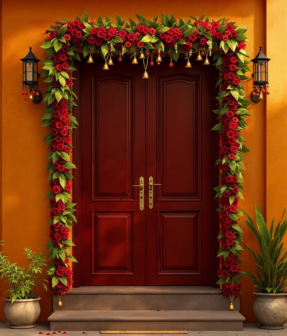 Festive Front-Door Toran — Gold & Crimson