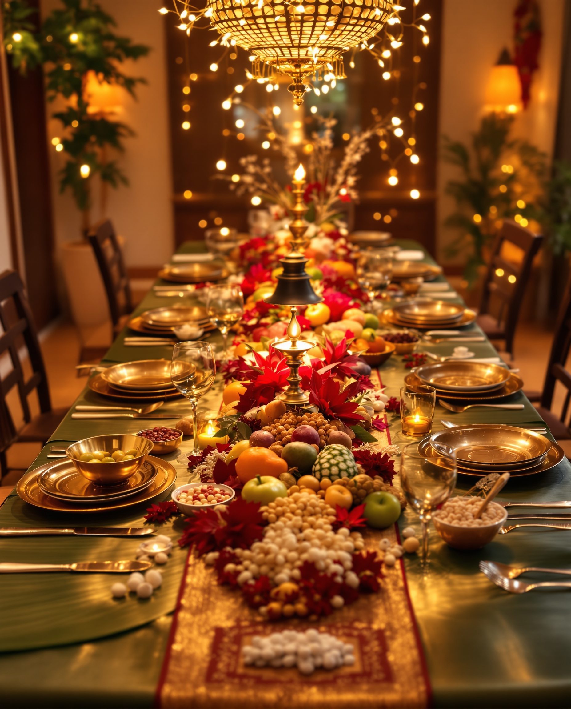 Festive Harvest Dining Decor — Gold & Crimson