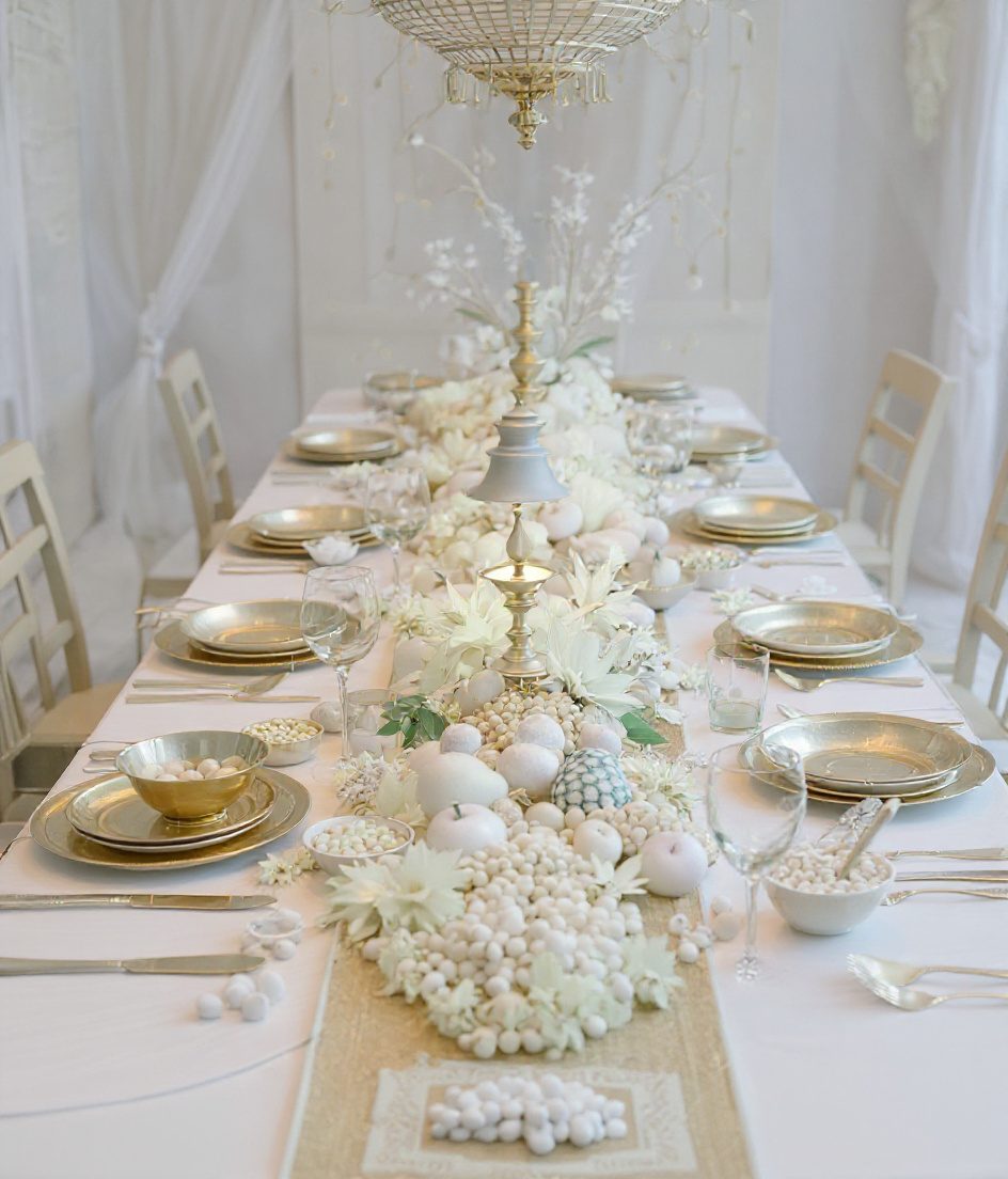 Festive Harvest Dining Decor — White & Gold