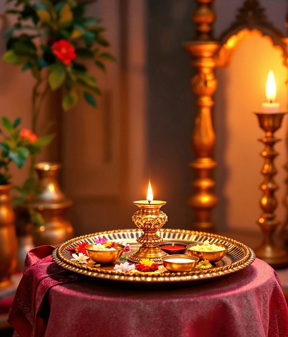 Festive Pooja Thali Corner — Marigold & Magenta