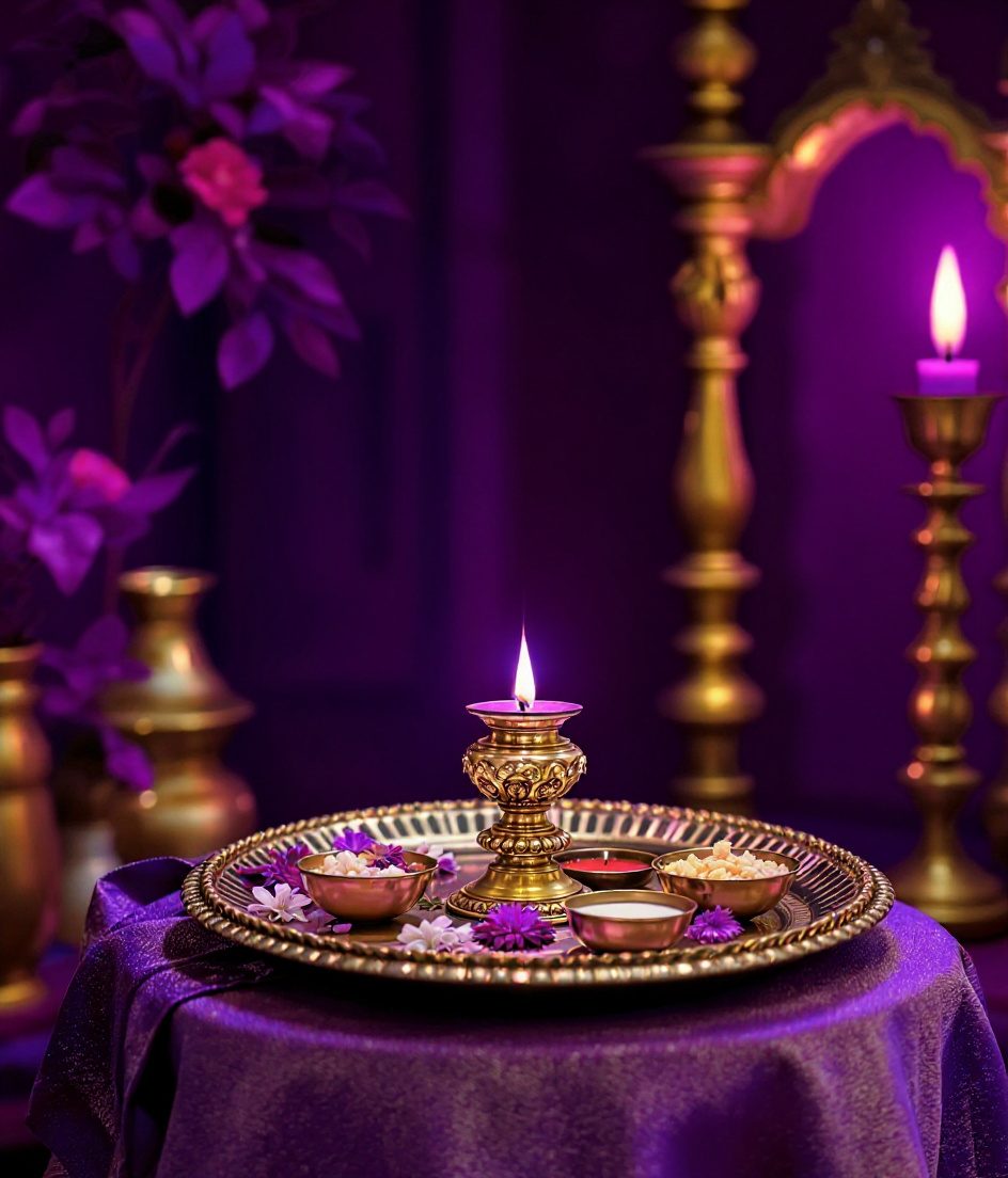 Festive Pooja Thali Corner — Purple & Gold