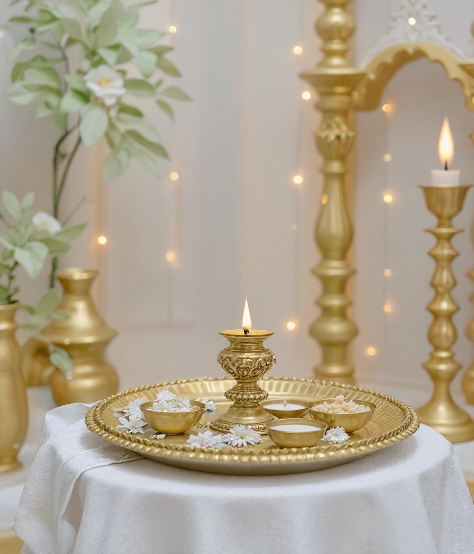 Festive Pooja Thali Corner — White & Gold
