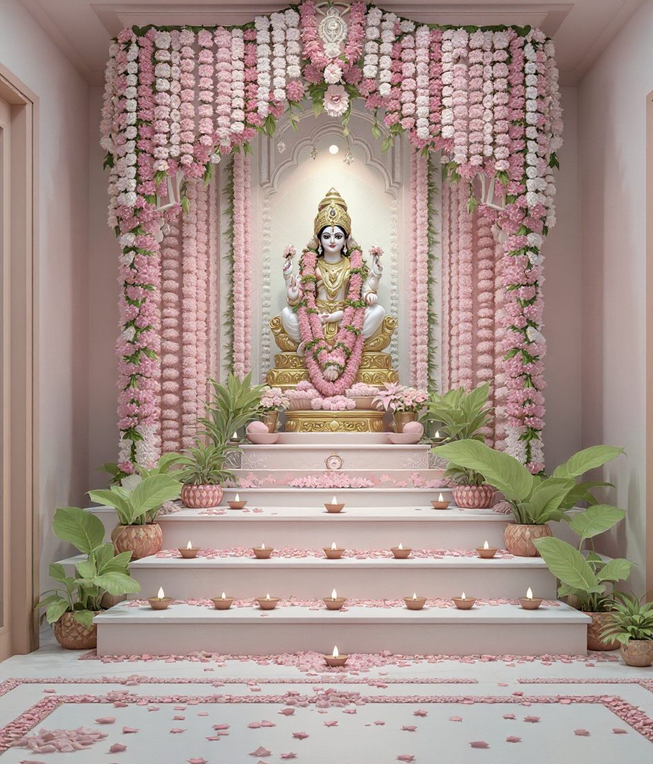 Flower-Decked Home Temple — Ivory & Rose-Gold