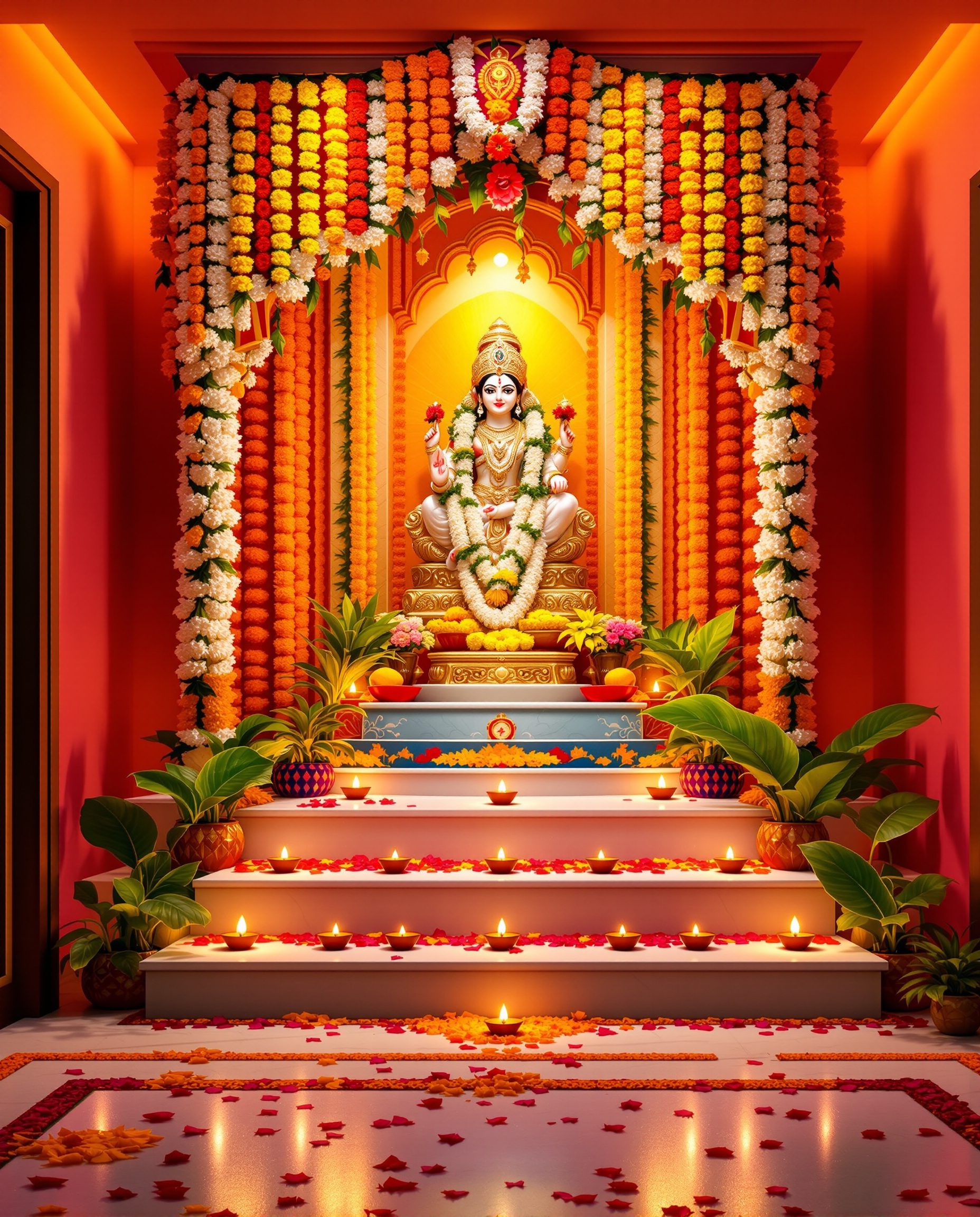 Flower-Decked Home Temple — Marigold & Magenta
