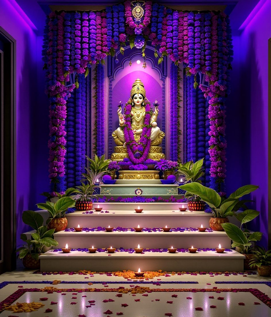 Flower-Decked Home Temple — Purple & Gold